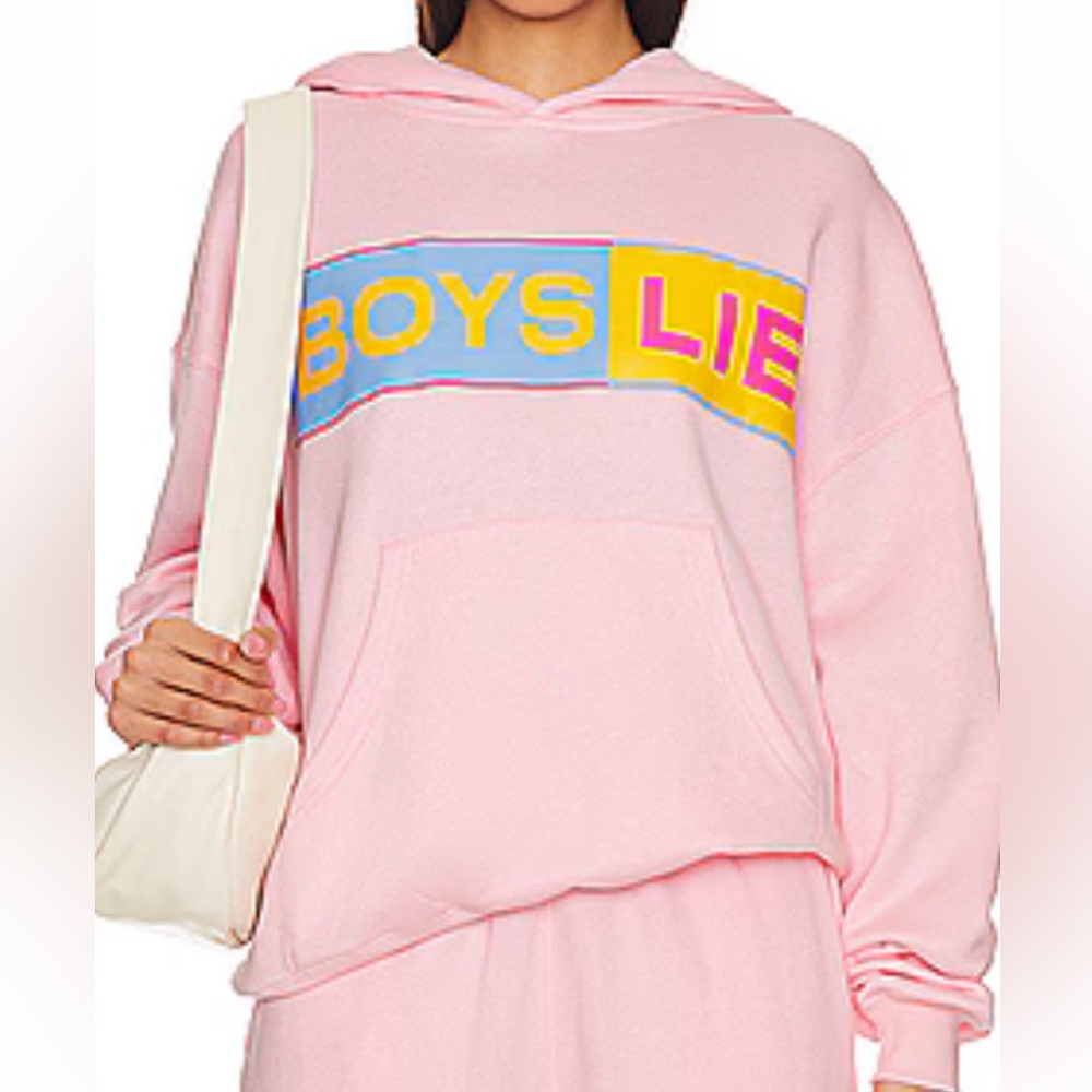 NWT Boys Lie Pink Logo Hoodie with Blue & Yellow Graphic